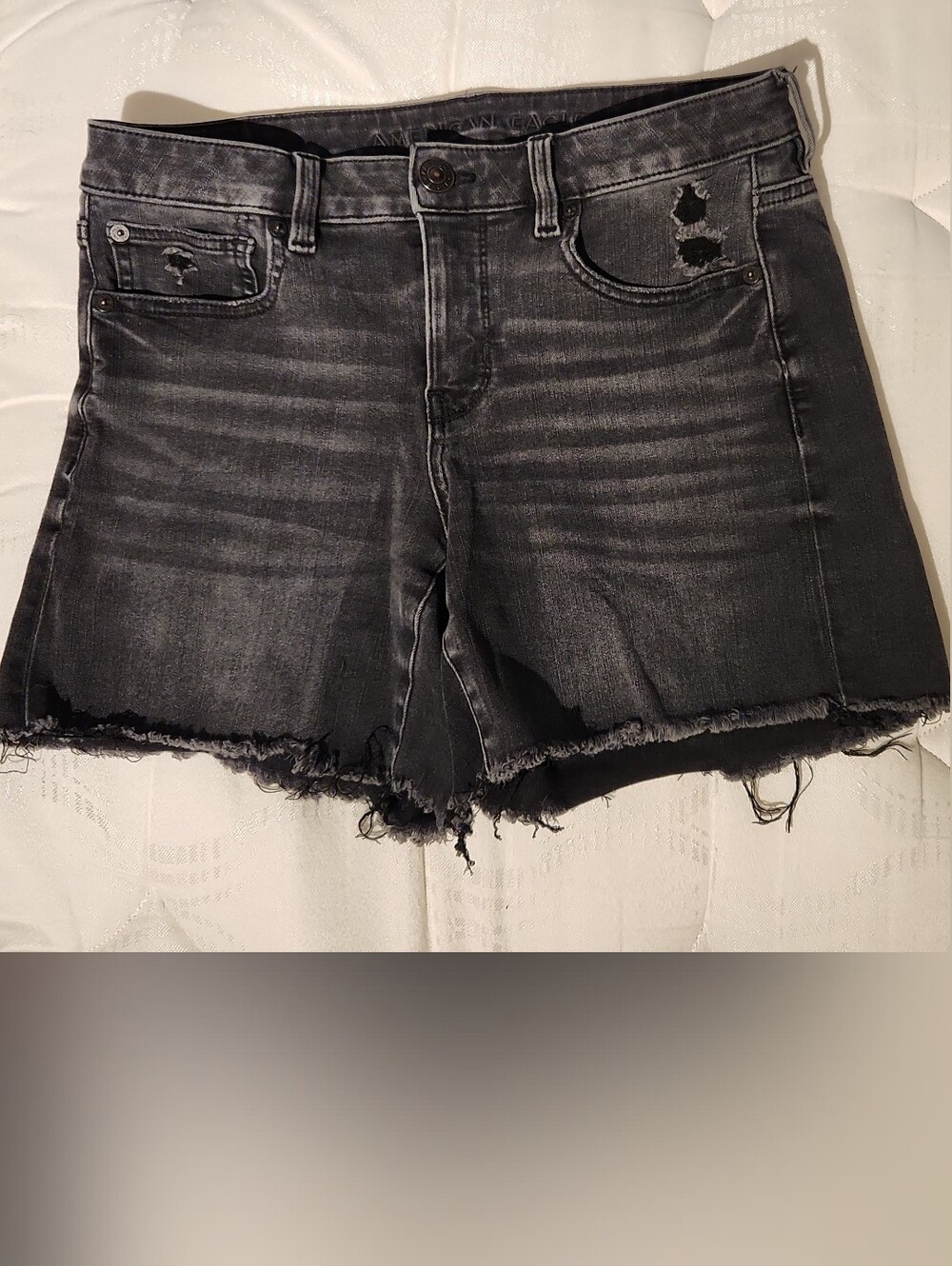 American Eagle Outfitters Black Distressed High-Rise Denim Shorts